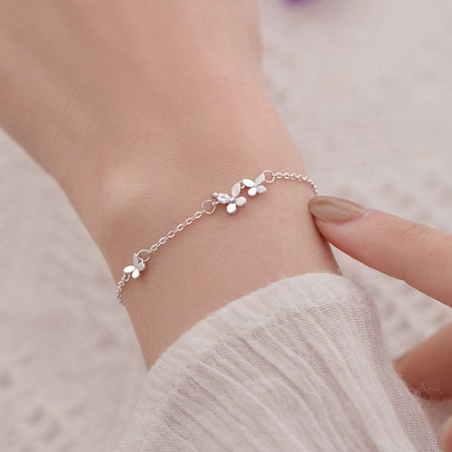 925 Sterling Silver Diamond-Studded Butterfly Bracelet