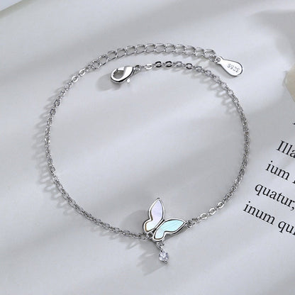 925 Sterling Silver Diamond-Studded Butterfly Bracelet