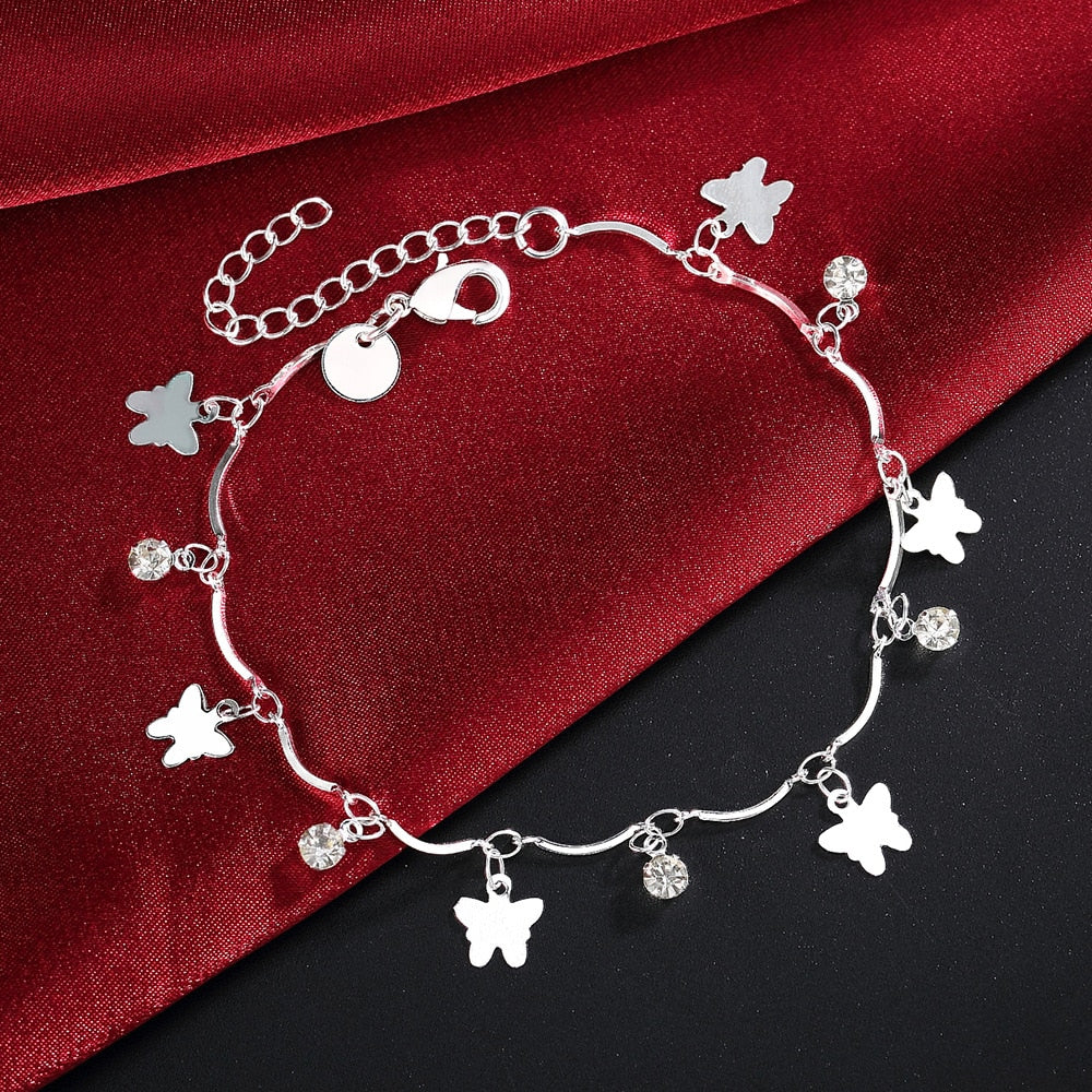 925 Sterling Silver Diamond-Studded Butterfly Bracelet